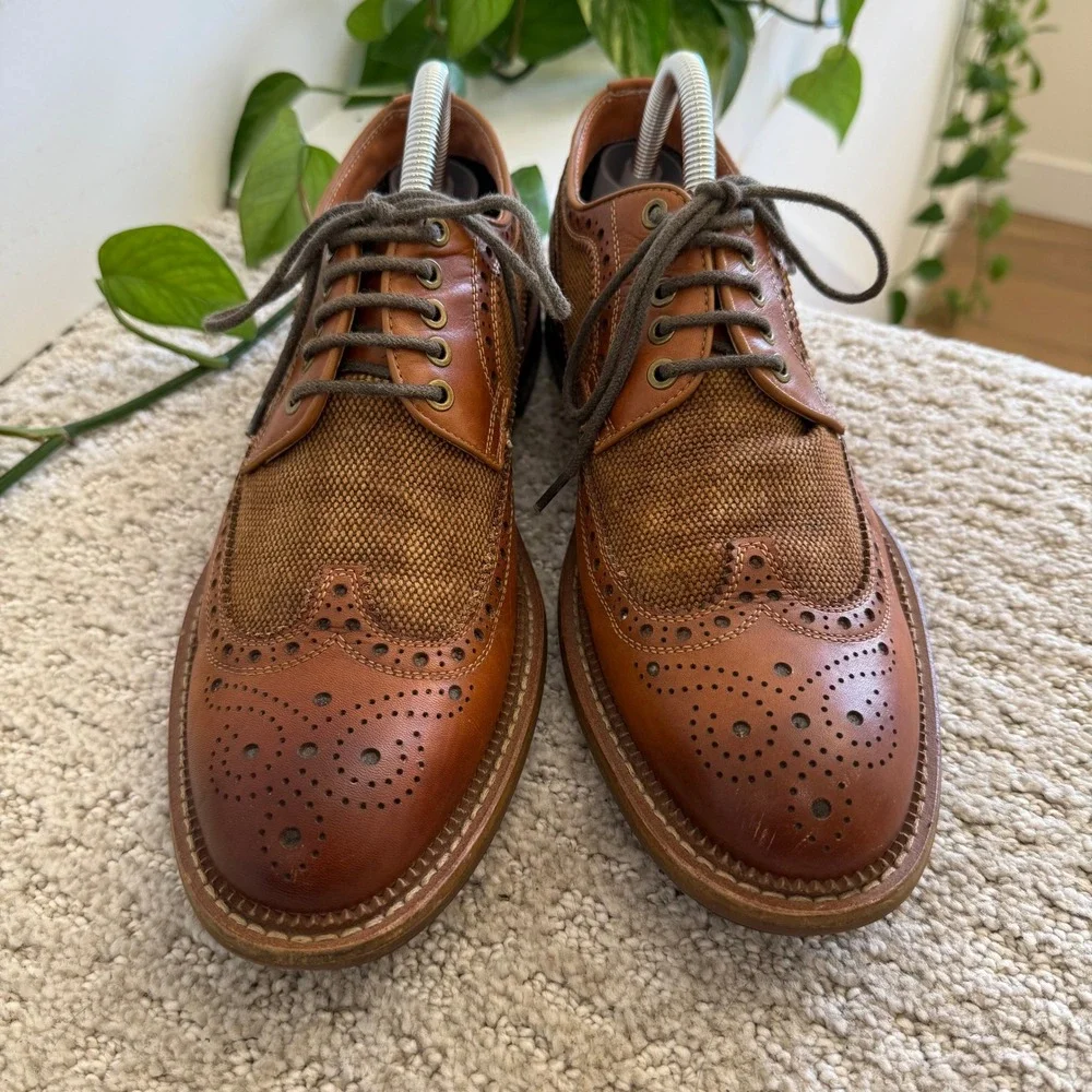 Vintage‎ Foundry Co Brown Leather Wingtip Brogue Oxfords Lace Up MEN 8 TWEED